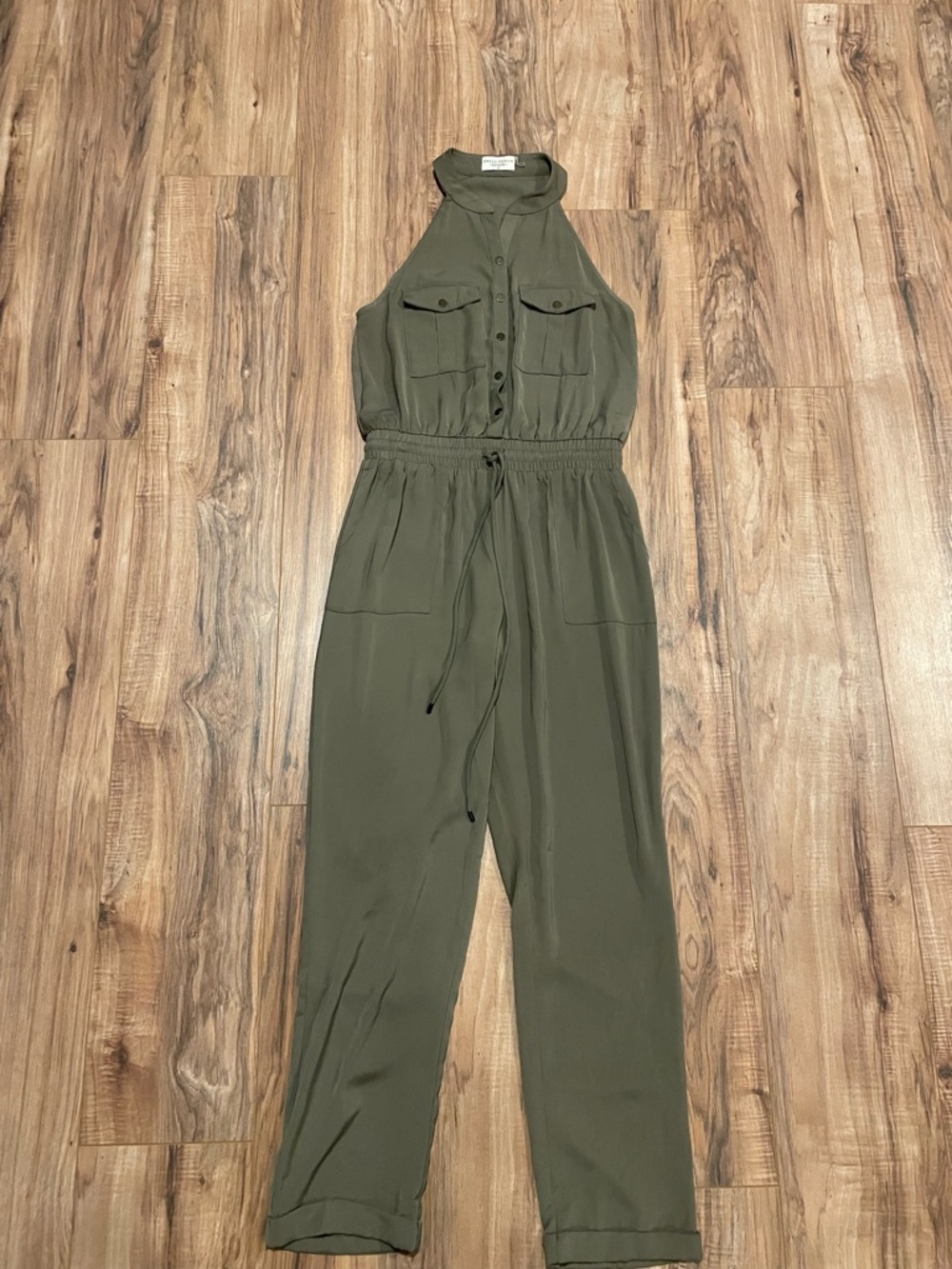 Dress Forum Olive Halter Utility Jumpsuit with Drawstring Waist